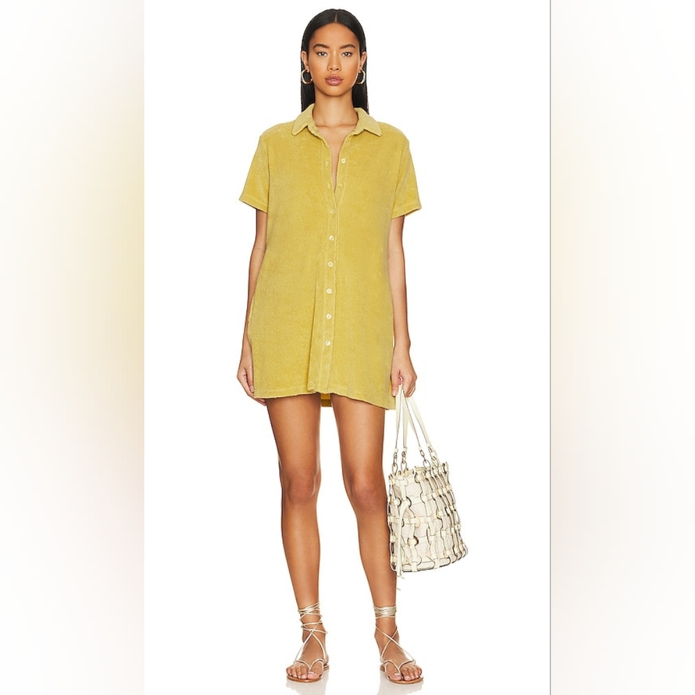 Monrow Mustard Yellow Terry Button-Down Swim Coverup